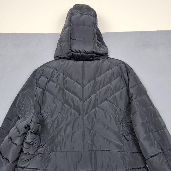 Kenneth Cole Reaction Puffer Parka Womens XL Black Hooded Quilted Down Coat - Picture 8 of 15